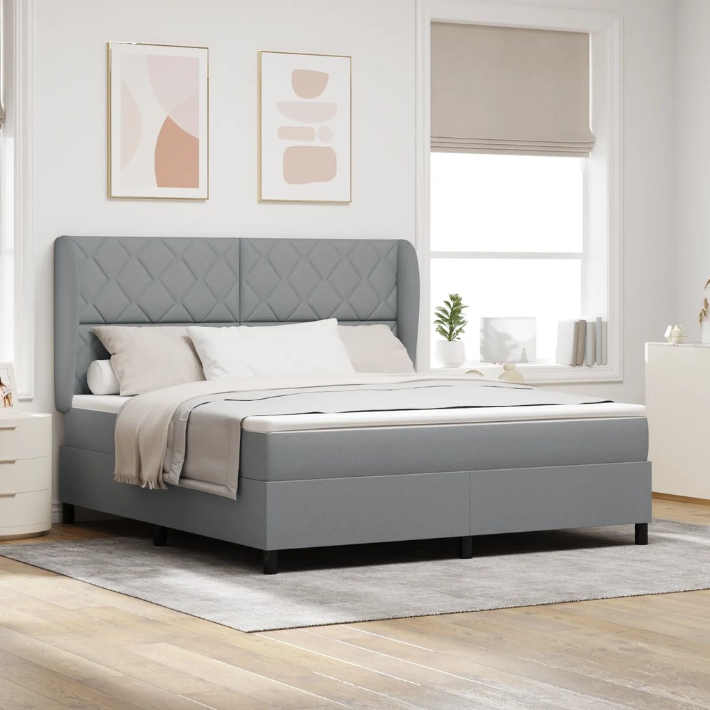vidaXL Pat cu arcuri cu saltea Gri deschis 180 x 200 cm țesătură
