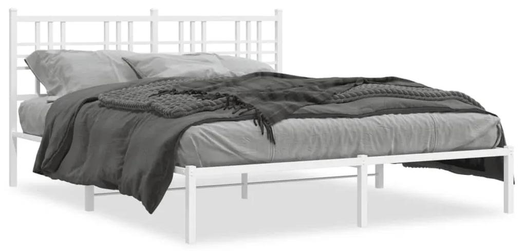 376375 vidaXL Cadru de pat metalic cu tăblie, alb, 150x200 cm