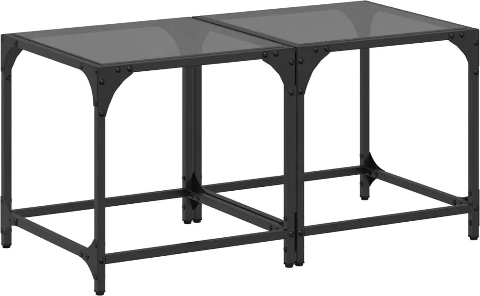 vidaXL Măsuțe de cafea, blat din sticlă negră, 2 buc. 40x40x40 cm oțel