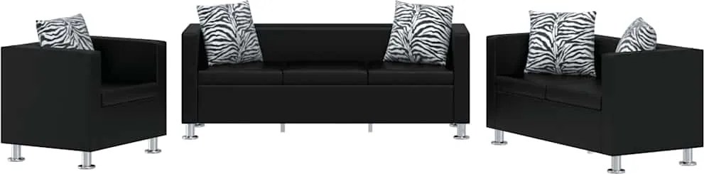 vidaXL Set canapele 3 și 2 locuri și fotoliu, negru, piele artificială