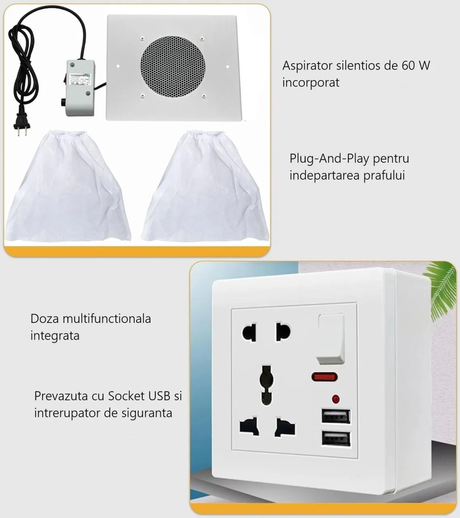 MANIM201 - Masuta manichiura, 100 cm, cu aspirator incorporat, masa cosmetica Lemn - Maro