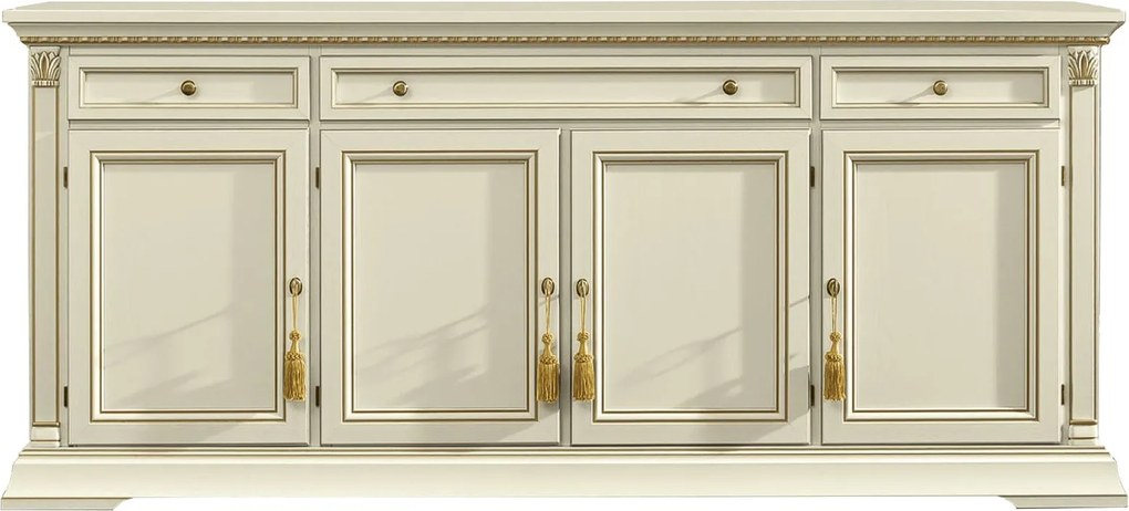 Comodă lemn masiv crem Victoria Patinat, 202 × 50 × 90 cm