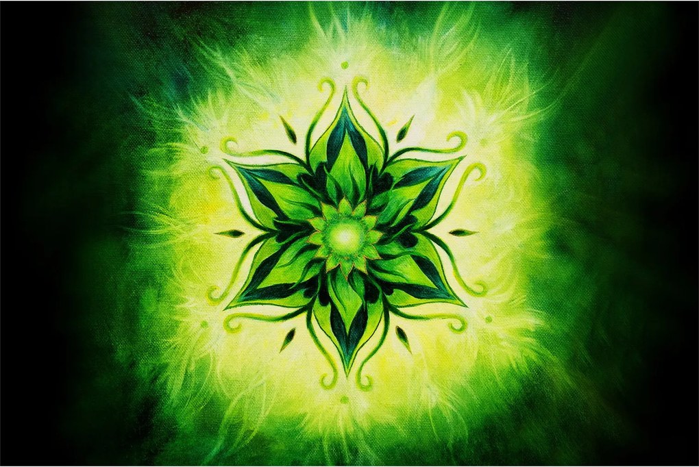 Tablou - Mandala de flori, fundal verde (90x60 cm)