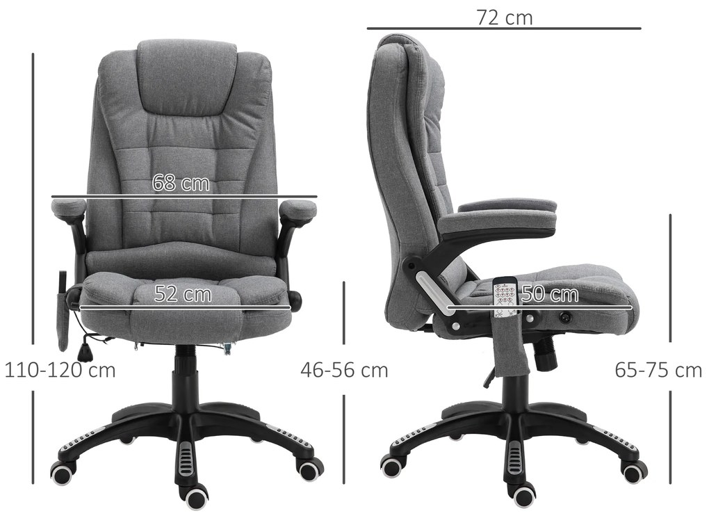 Vinsetto Fotoliu Relax cu 6 Zone de Masaj, Spătar Reglabil și Design Ergonomic, Gri | Aosom Romania