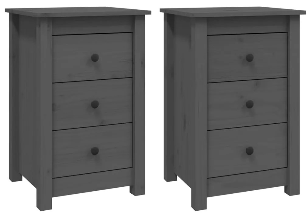 813704 vidaXL Noptiere, 2 buc., gri, 40x35x61,5 cm, lemn masiv de pin