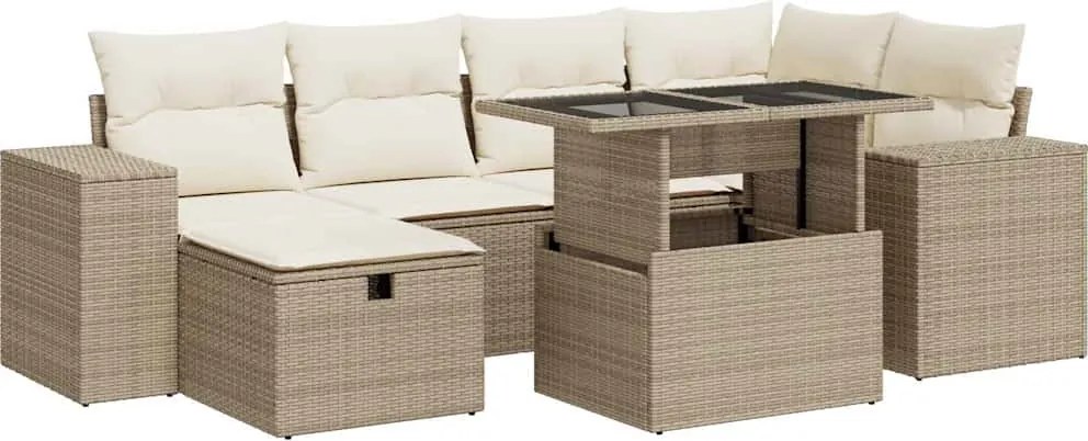 vidaXL Set canapele de grădină, 8 piese, cu perne, bej, poliratan