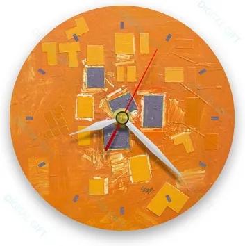Ceas de perete - Abstract, ritm pe oranj 21 cm, lemn