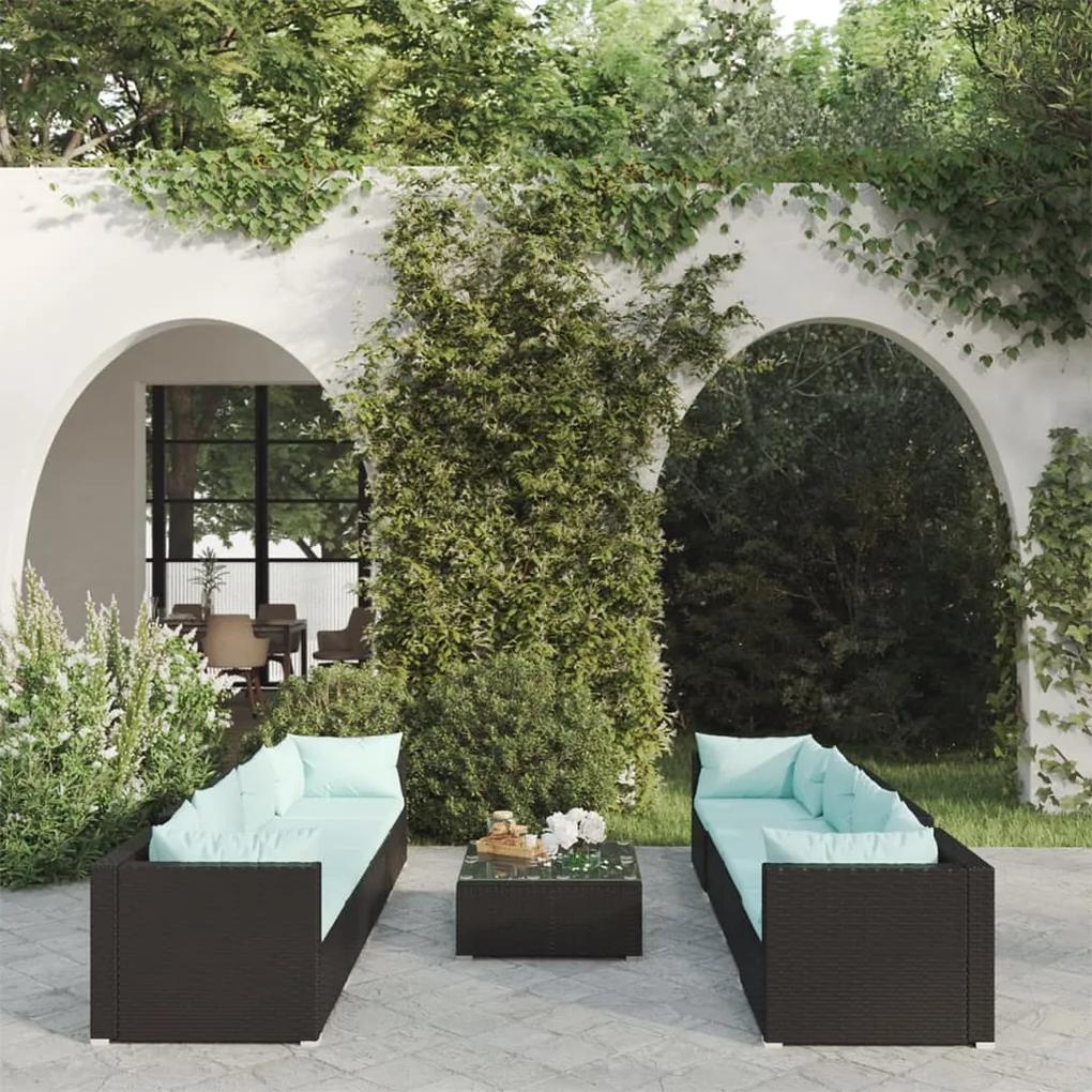 3101513 vidaXL Set mobilier de grădină cu perne, 9 piese, negru, poliratan