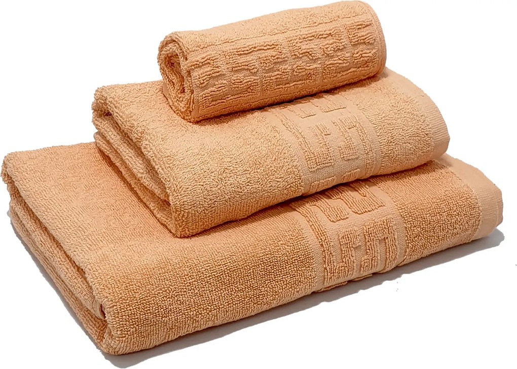 Set 3 prosoape de baie 70x130 cm, 50x90 cm, 30x50 cm, bumbac, portocaliu