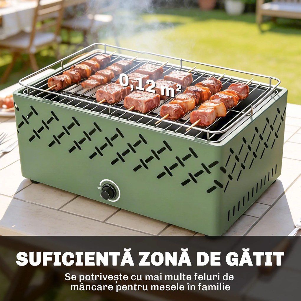 Outsunny Grătar Portabil pe Cărbune cu Ventilator Integrat pentru Exterior, Verde Deschis | Aosom Romania