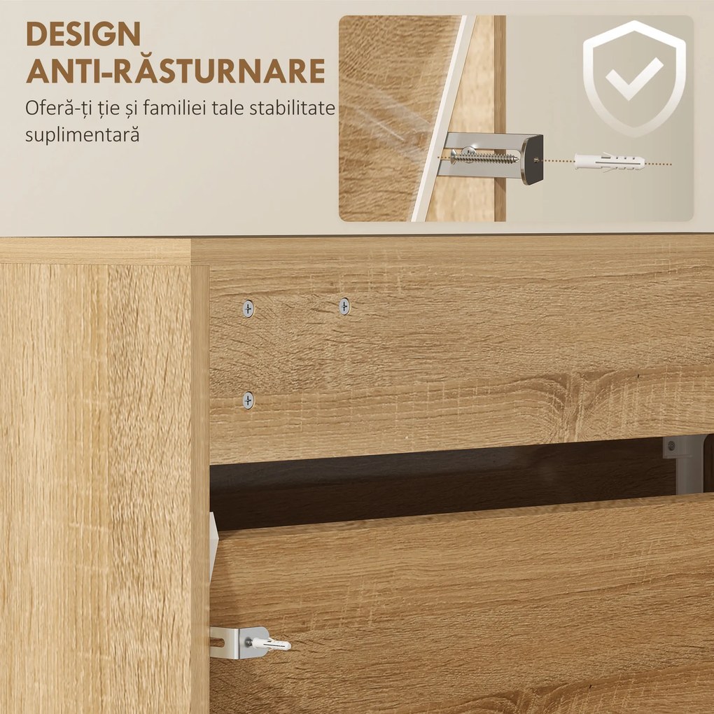 HOMCOM Dulap pentru Pantofi a Oglindă Con 3 Sertare a Rabatabil 65x17x114.5 cm Color Lemn | Aosom Romania