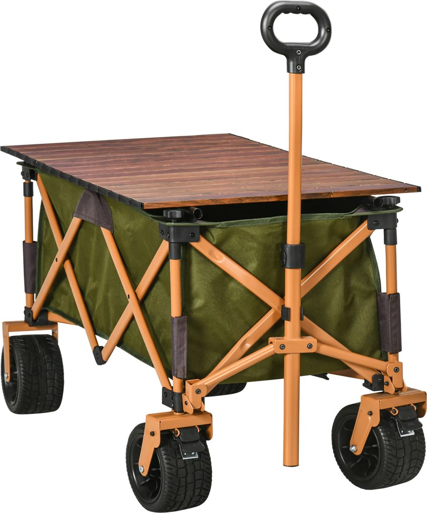 Outsunny Cărucior, pliabil, cu masă pliabilă, cadru din oțel, mâner reglabil, verde, 108 x 55 x 93 cm | Aosom Romania