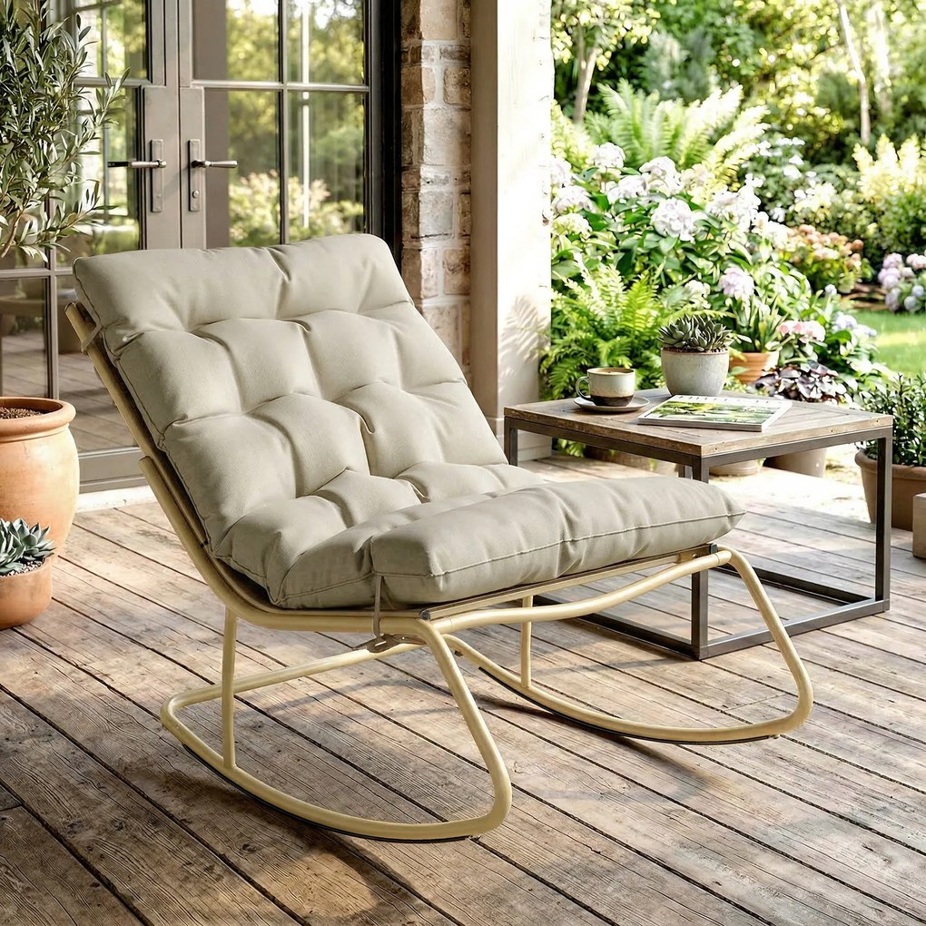 Outsunny Șezlong Balansoar Exterior, Șezut 63 cm, Pernă inclusă, Culoare Bej. | Aosom Romania