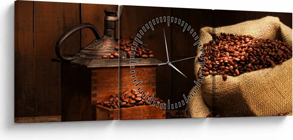 Tablou cu cafea (cu ceas) (90x30 cm)