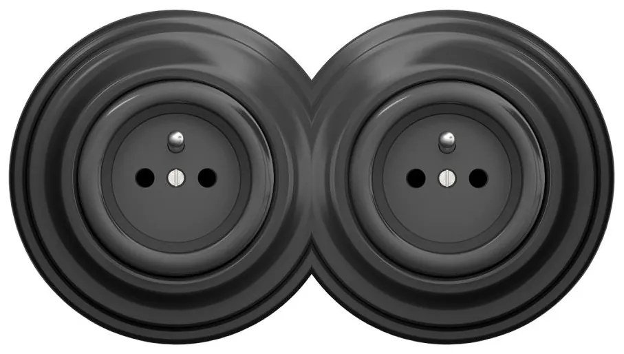 Kliklap - Priză dublă retro cu ramă, 230 V, antracit