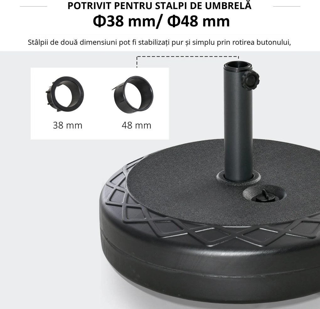 Outsunny Bază de Umbrelă Rotundă din Plastic Rezistent 30kg, Ø55x14cm, Ideală pentru Stabilitate, Ușor de Mutat, Negru | Aosom Romania