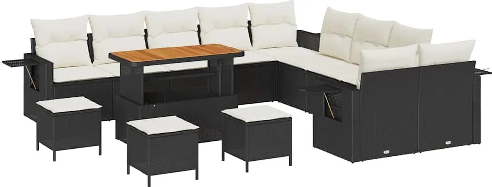 vidaXL Set de canapele pentru grădină cu pernă 14 pcs Negru poliratan