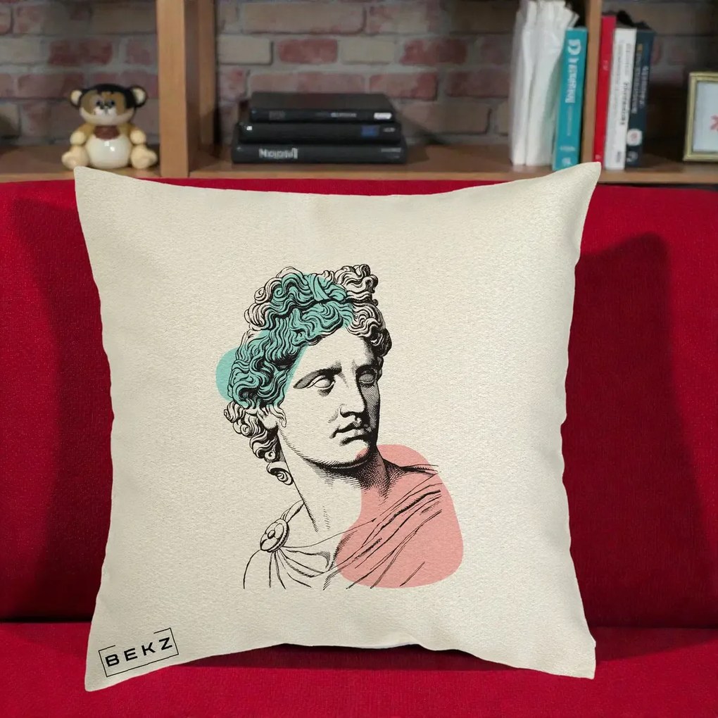 Perna Decorativa Bust Grec Vaporwave, 40x40 cm, Ecru, Husa Detasabila, Perna Inclusa, BEKZ®