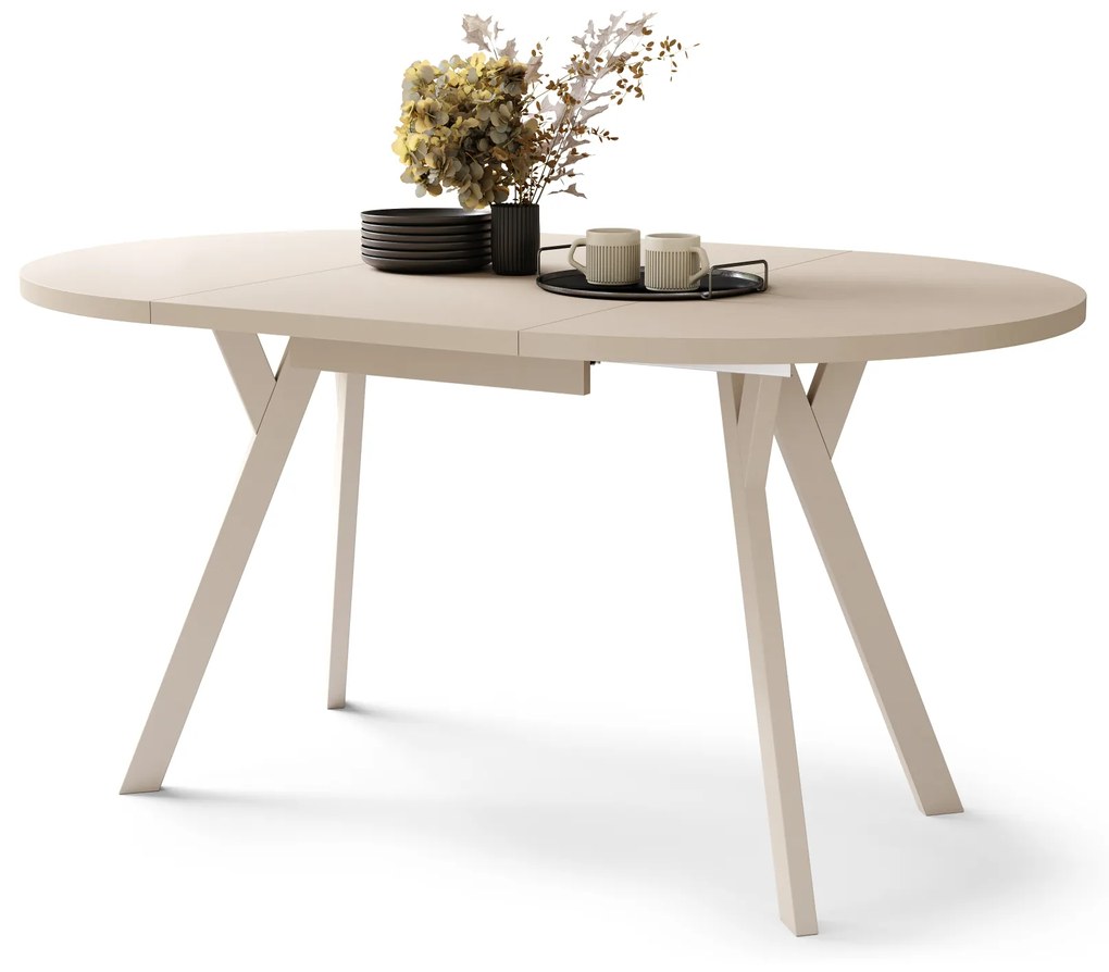 Mazzoni ALMO Bej/picioare bej - MASĂ ROTUNDĂ EXTENSIBILĂ CU PICIOARE ÎN FORMĂ DE Y STIL LOFT PENTRU SALON/SUFRAGERIE