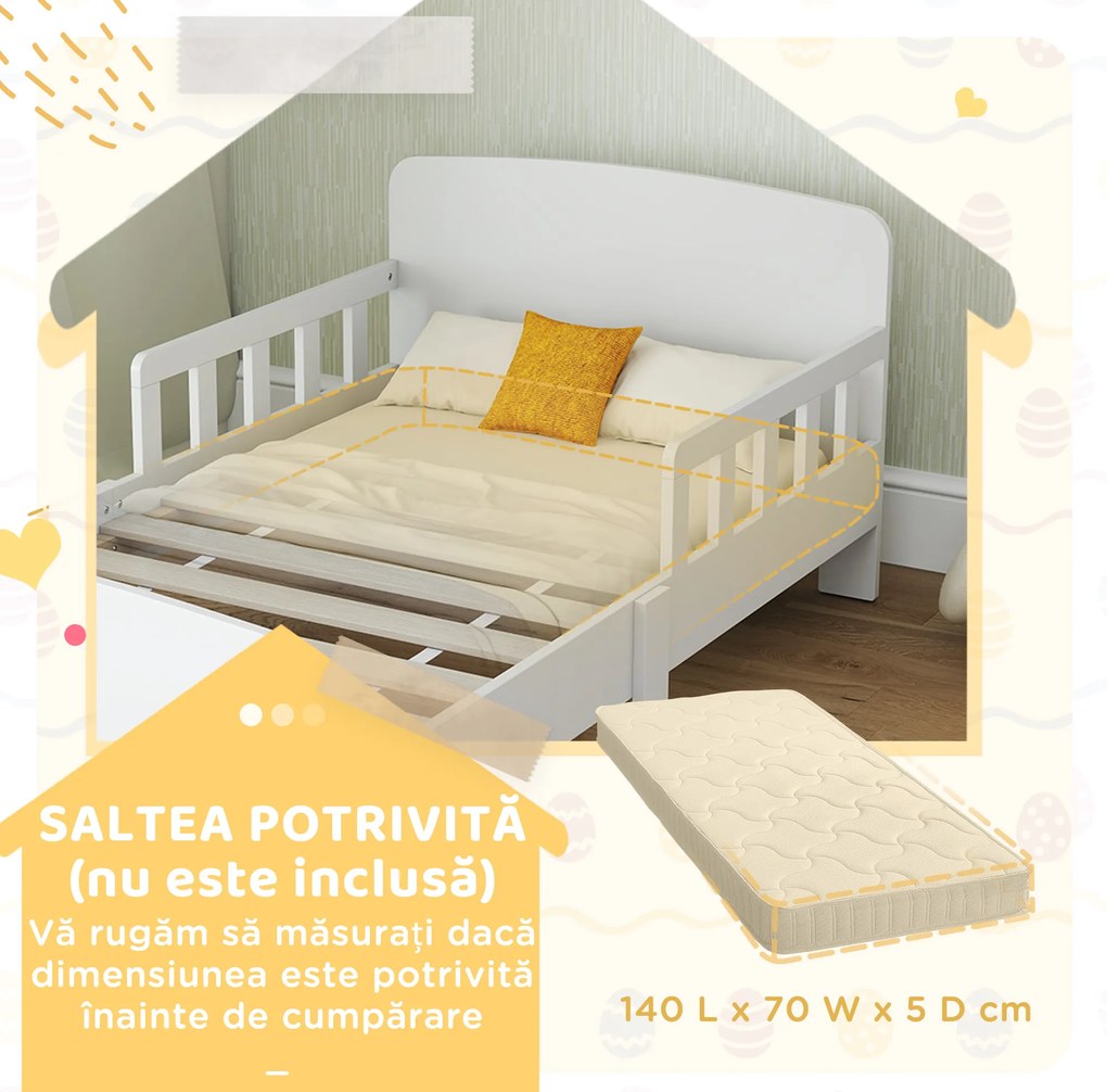 AIYAPLAY Pat Montessori pentru Copii 3-8 Ani din Lemn FSC cu Apărători Laterale și Margini Netede, 143.5x74.2x54 cm, Alb | Aosom Romania