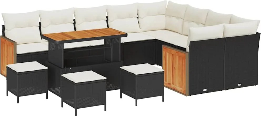 vidaXL Set de canapele pentru grădină cu pernă 13 pcs Negru și Crem