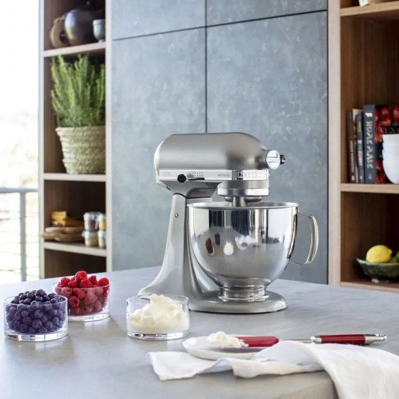Mixer planetar KitchenAid Artisan Elegance 5KSM125ECU Contour Silver, 300 W, 4,8 l, Transmisie directa, 10 viteze, Argintiu metalizat