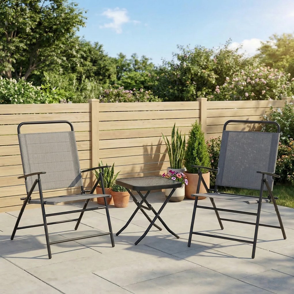 Outsunny Set Mobilier de Grădină din 3 Piese cu Scaune cu Spătar Reglabil și Masă, 64x70x87 cm, Gri | Aosom Romania