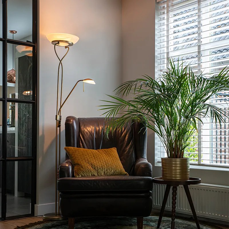 Lampă de podea bronzată, incl. LED și dimmer cu lampă de citit - Empoli