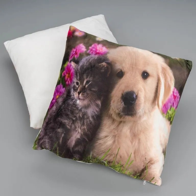 Pernă decorativă cu LED Pisică și câine-38x38cm