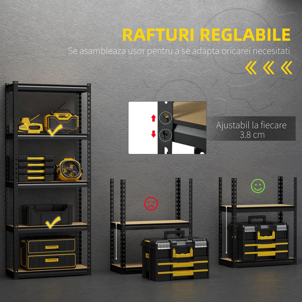 Raft de depozitare cu 5 niveluri, set de 2 din MDF, otel, 70x30x167,5cm negru si maro HOMCOM | Aosom Romania