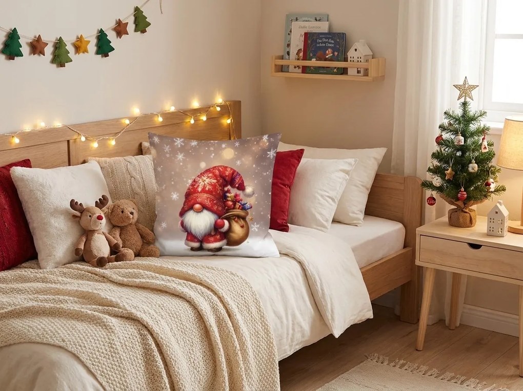 Husa 3D pentru perna din microfibra SANTA GNOME 45x45 cm, rosu