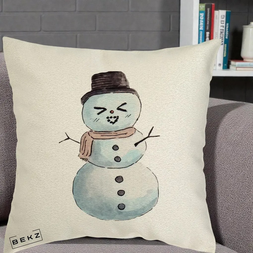 Perna Decorativa Om de Zapada Kawaii Haios, 40x40 cm, Ecru, Husa Detasabila, Perna Inclusa, BEKZ®