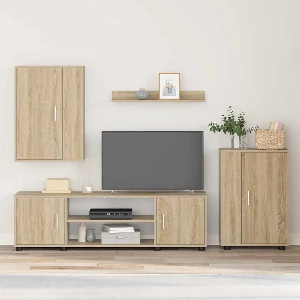 vidaXL Set comodă TV Pe perete 4 pcs Stejar Sonoma Lemn compozit