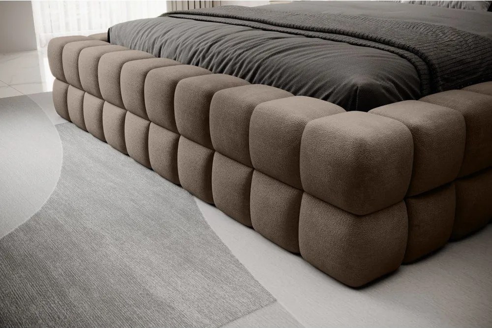 Pat matrimonial maro deschis tapițat cu spațiu de depozitare cu somieră 140x200 cm Dizzle – ELTAP