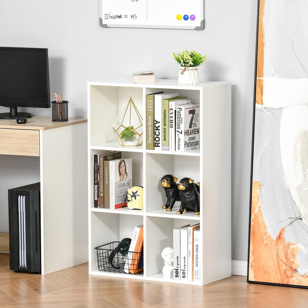HOMCOM Raft pentru Cărți Cu 6 Cuburi de Depozitare din Lemn de 3 Nivele pentru Sufragerie Dormitor Birou 65,5x30x97,5 cm Alb | Aosom Romania