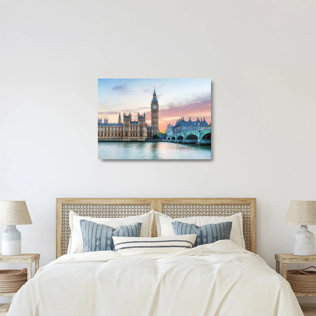 Tablou pe sticlă - Londra în culori pastelate (70x50 cm)