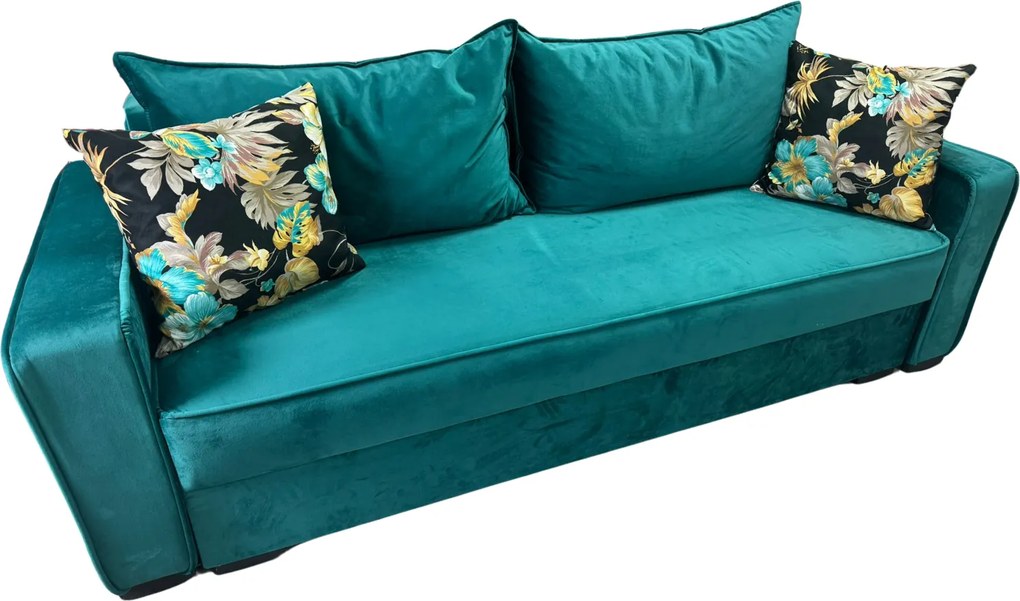 Canapea LARISA extensibila, 3 locuri, cu lada de depozitare, catifea turcoaz , 220x95x85 Turcuaz, Catifea