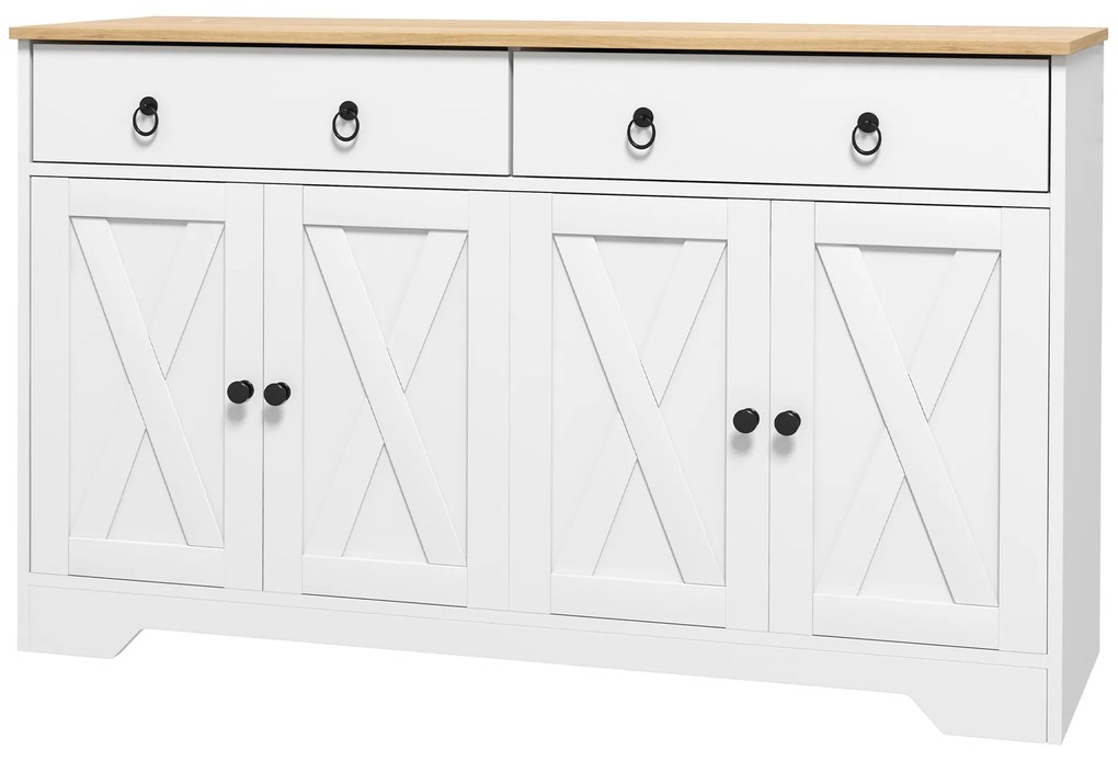 HOMCOM Bufet mobilier de depozitare dulap de bucătărie stil rustic 2 sertare și 2 dulapuri rafturi la înălțimi reglabile alb | Aosom Romania