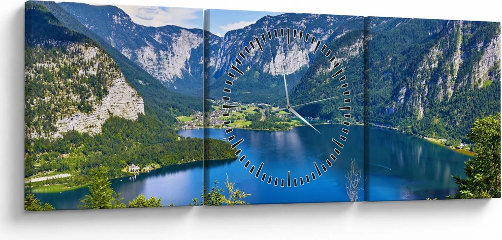 Tablou - Lacul Hallstatt, Hallstatt, Austria (cu ceas) (90x30 cm)