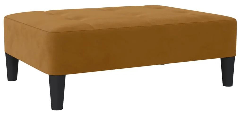 Canapea extensibila 2 locuri, cu taburet, maro, catifea Maro, Cu suport de picioare