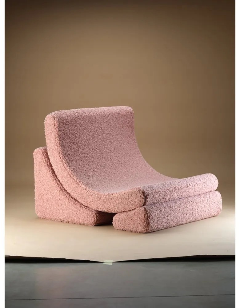 Fotoliu de copii roz cu tapițerie din țesătură bouclé Moon – Wigiwama