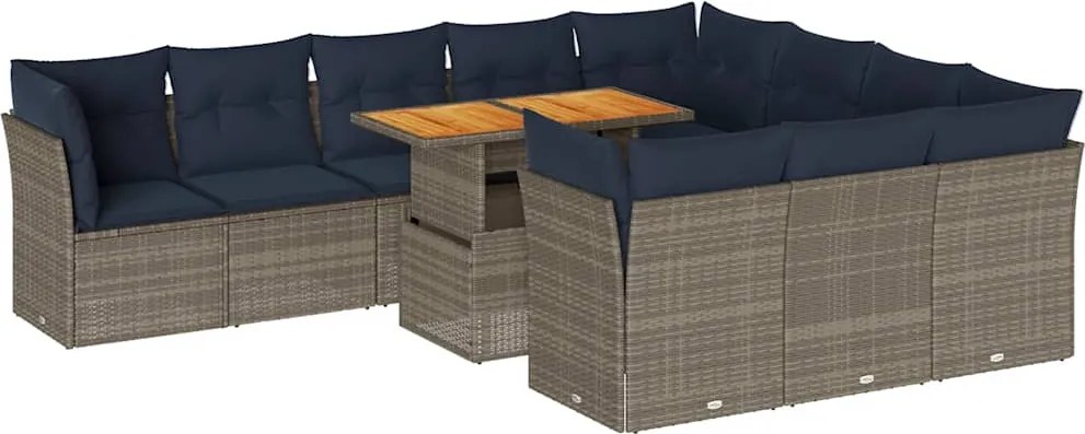vidaXL Set canapele de grădină cu perne, 11 piese, gri, poliratan