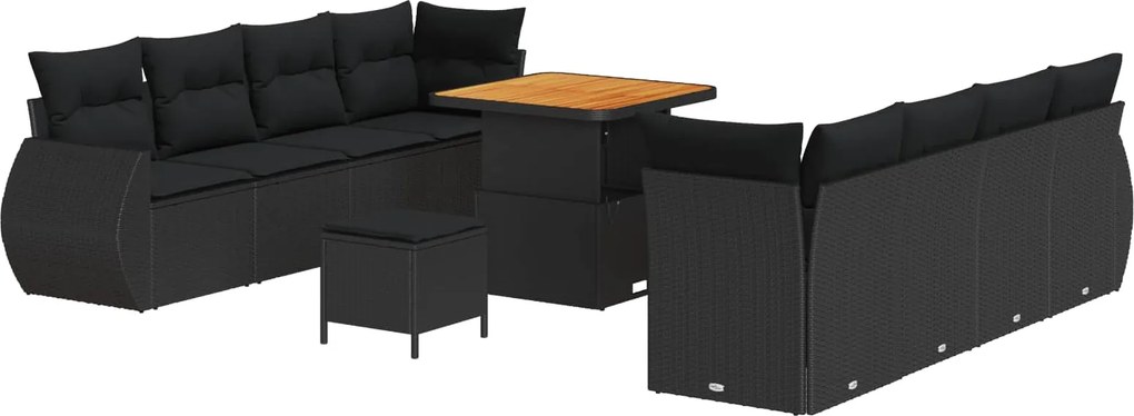 vidaXL Set de canapele pentru grădină cu pernă 11 pcs Negru poliratan