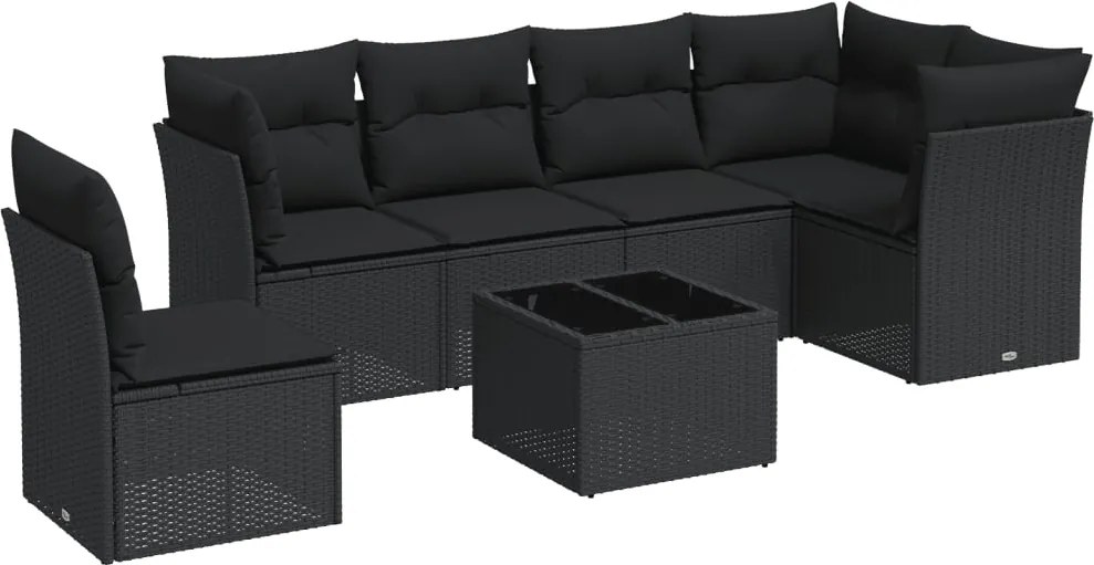vidaXL Set canapele de grădină cu perne, 7 piese, negru, poliratan