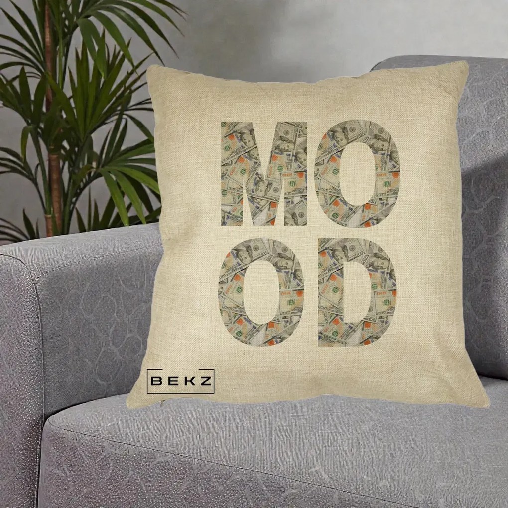 Perna Decorativa MOOD Money Grafic Urban, 40x40 cm, Crem, Husa Detasabila, Perna Inclusa, BEKZ®