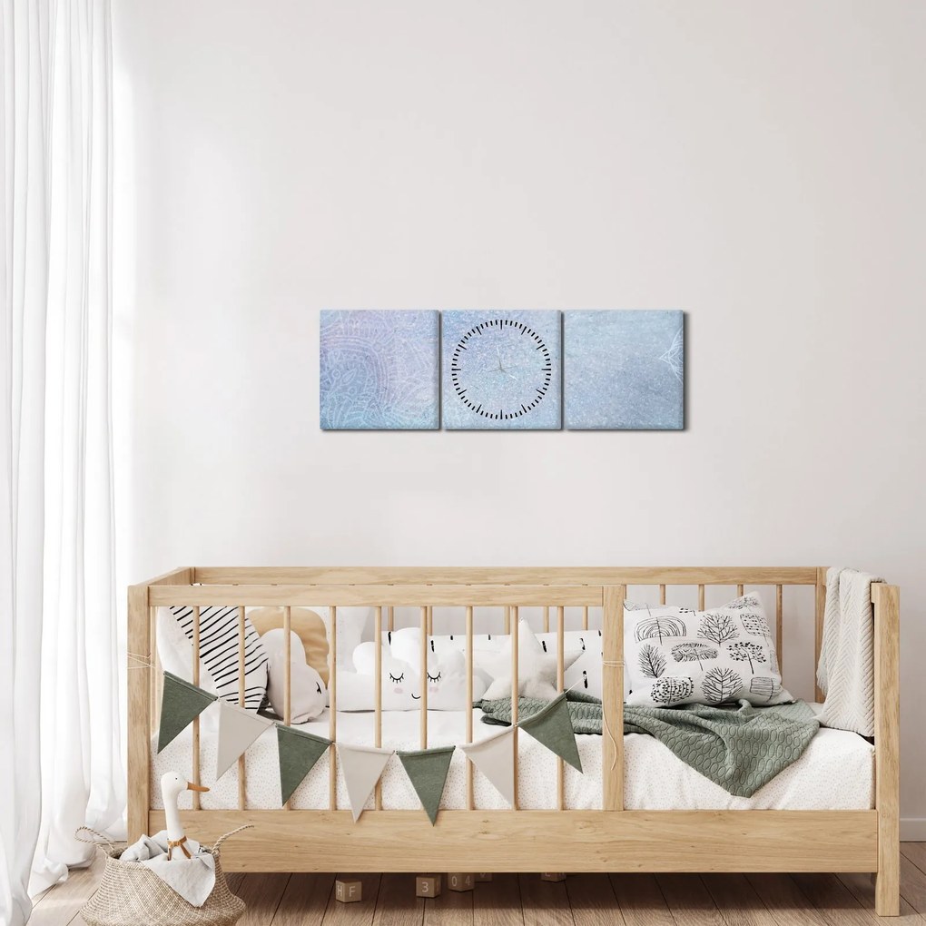 Tablou - Mandala in albastru (cu ceas) (90x30 cm)