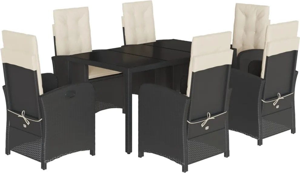 vidaXL Set mobilier de grădină cu perne, 7 piese, negru, poliratan