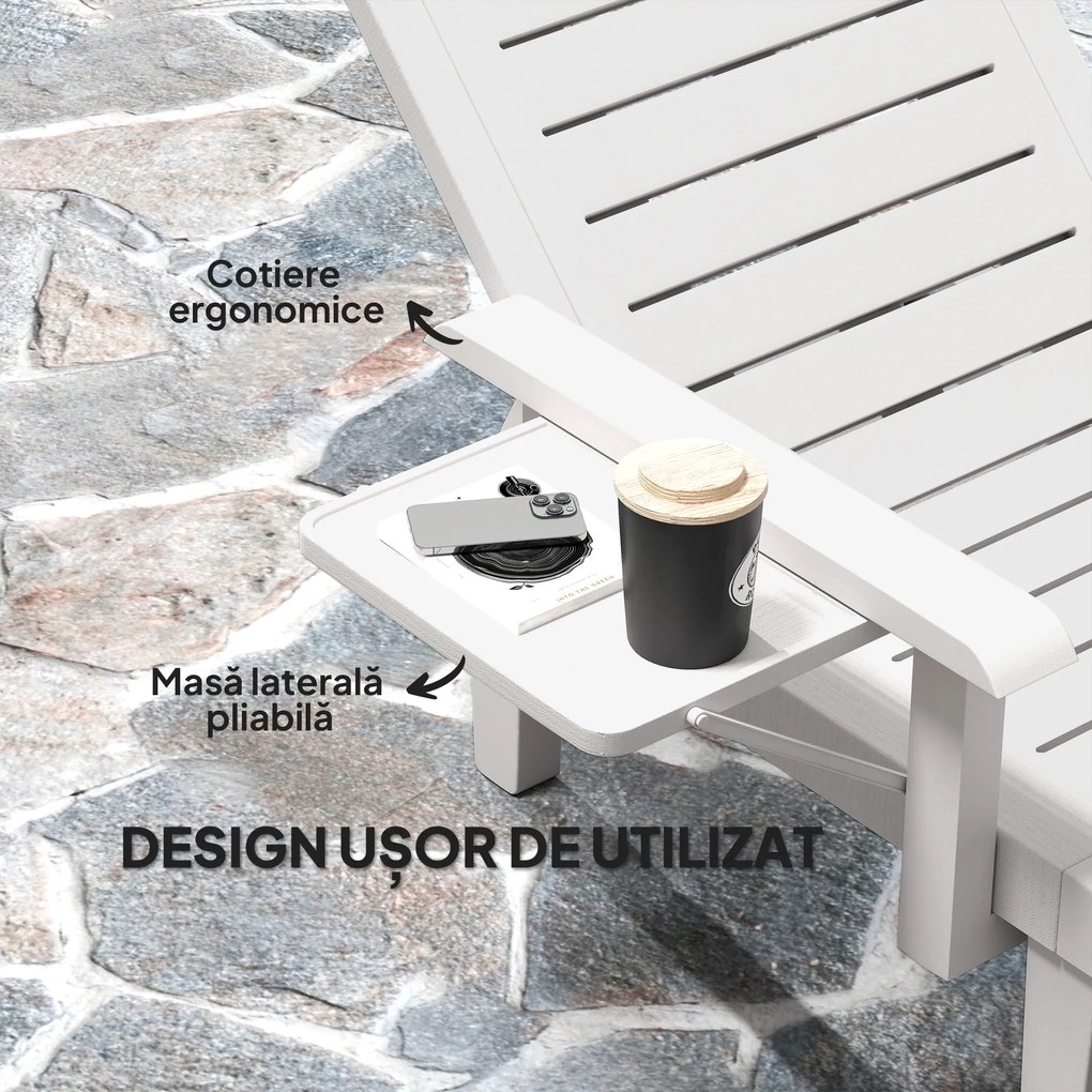Outsunny Set 2 Șezlonguri cu Spătar Reglabil în 5 Poziții, Măsuță și Brațe Ergonomice, 79x158x88 cm, Gri | Aosom Romania
