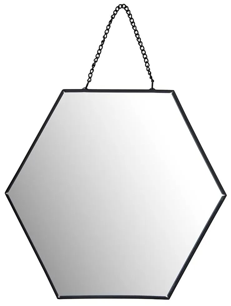 Oglinda hexagonala, rama metalica, 25x3 cm, culoare negru