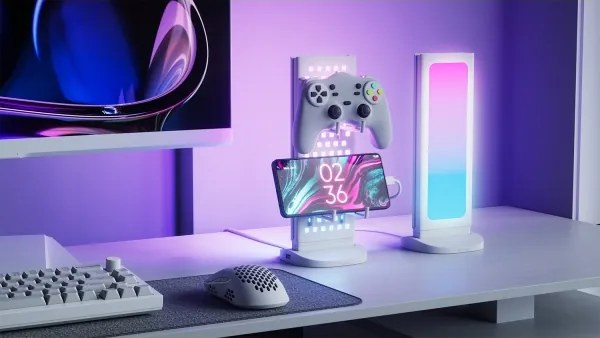 Nanoleaf NL7602K0001A023 - Stație de încărcare desktop LED RGBIC, reglabilă, 2700–6500 K, 5 V, alb